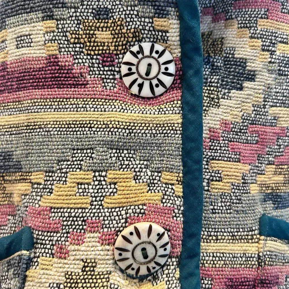 Vintage Patchwork Blazer Womens Size LP Tan Stripe Cotton Aztec Southwestern - Picture 7 of 16